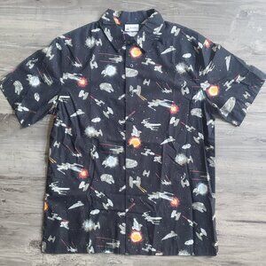 Disney Parks men's Star Wars Button Up Hawaiian Shirt Black Millennium